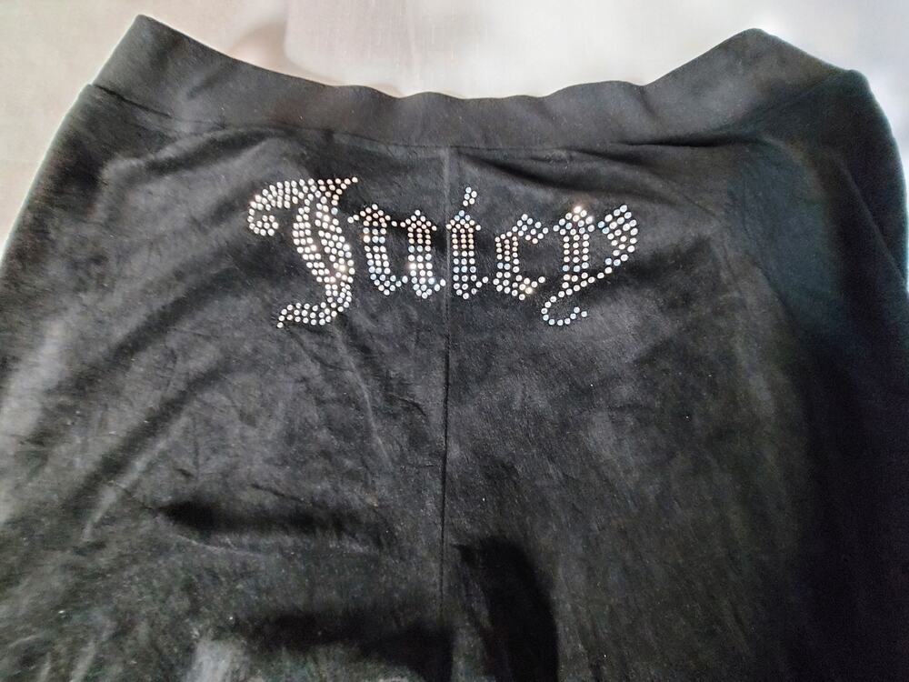 Juicy Couture Womens Velour Pants L Black Rhinestone Logo Straight Leg Designer